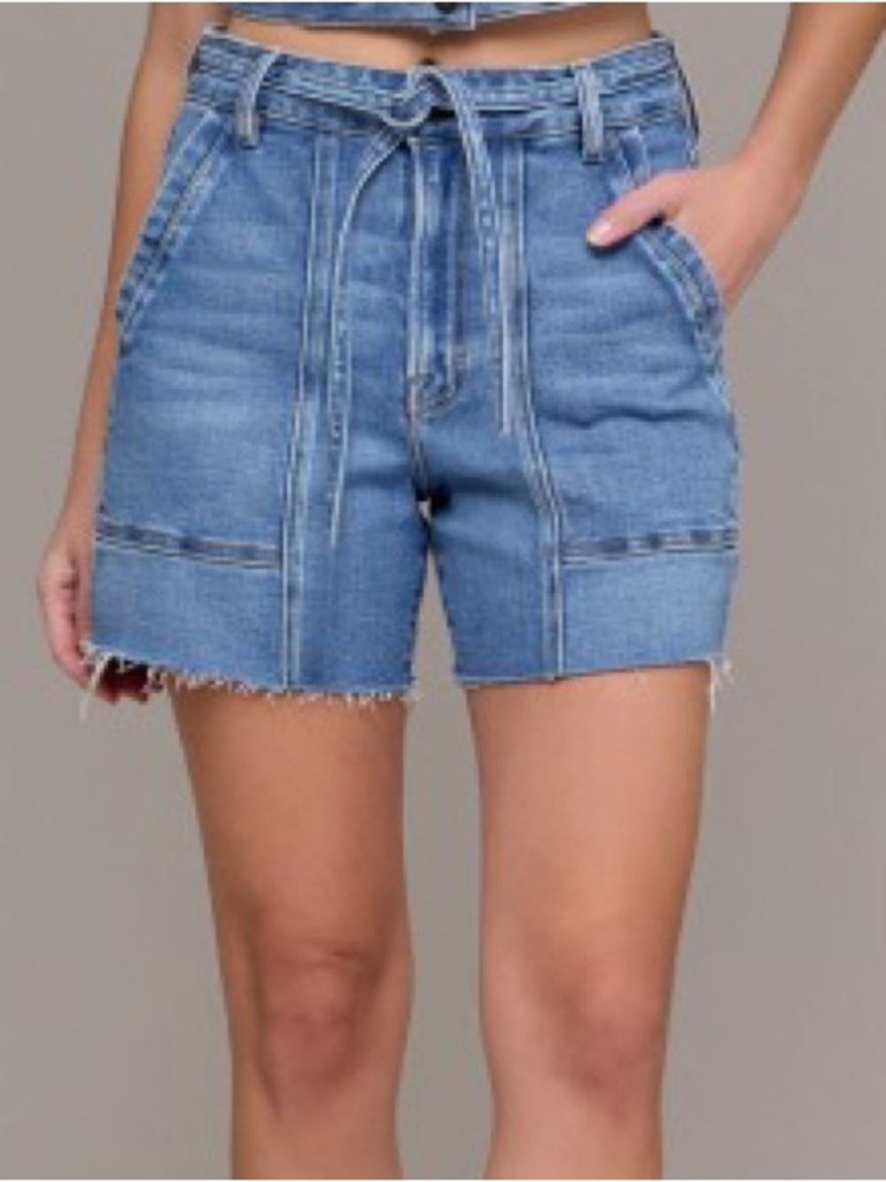 High-Rise Light Blue Denim Paperbag Jean Shorts